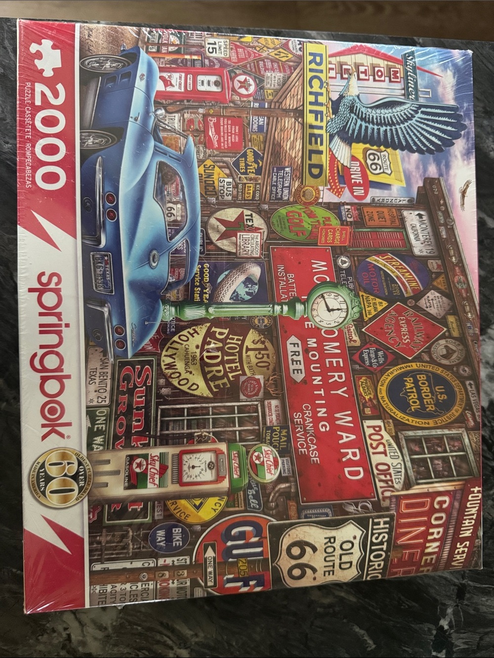 Springbok 2000-Piece Retro Signs Puzzle - Blue Car